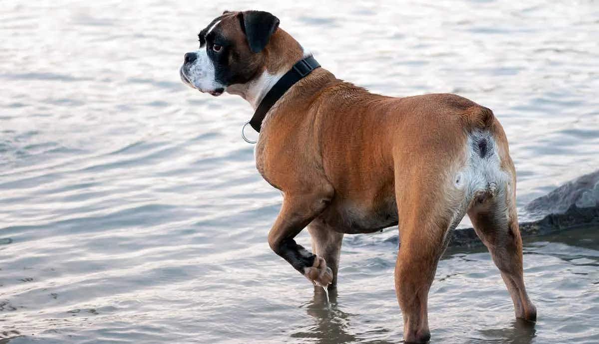 boxer standing in water