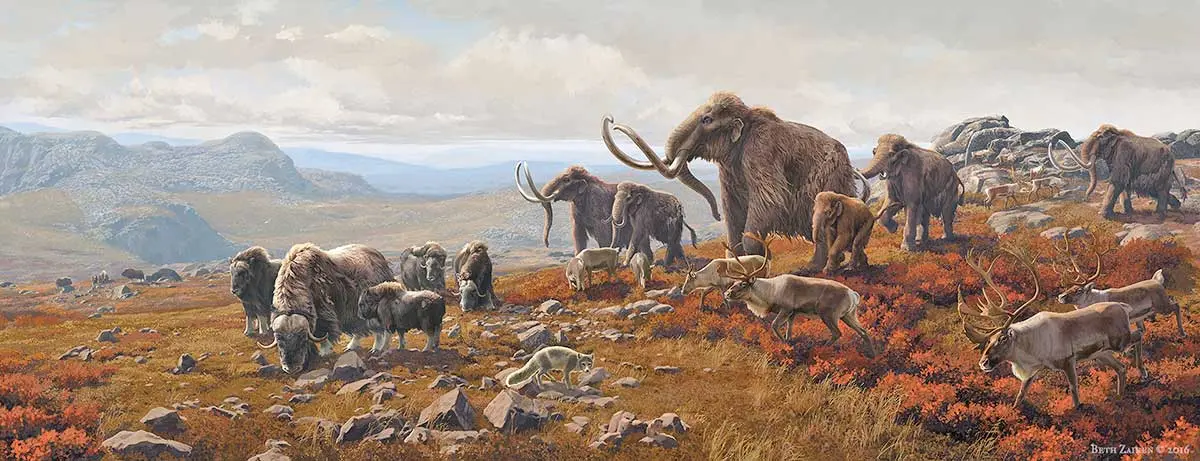 ice age landscape with many animals